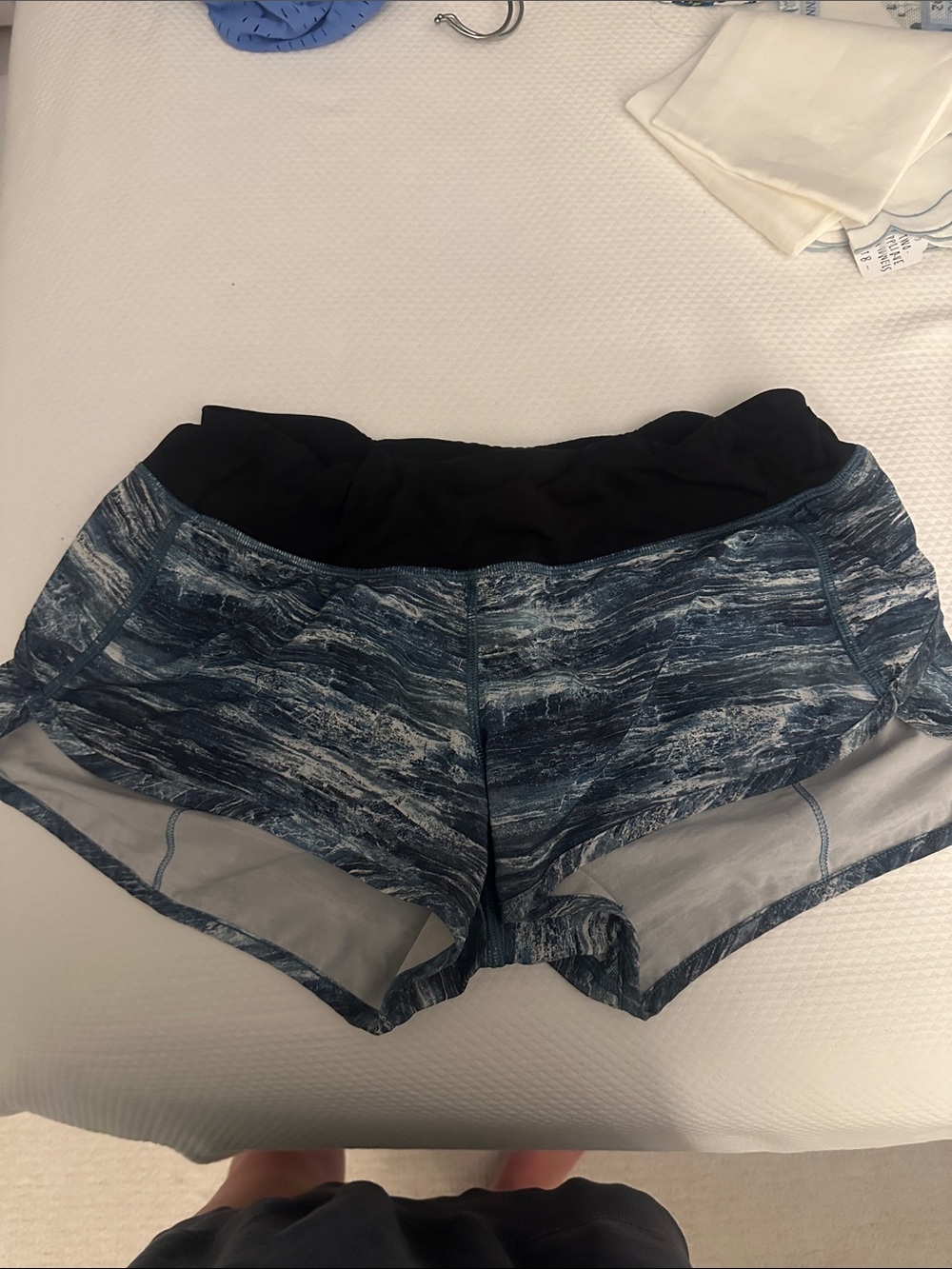 lululemon athletica Navy Wave Pattern Athletic speed Shorts with Black Waistband